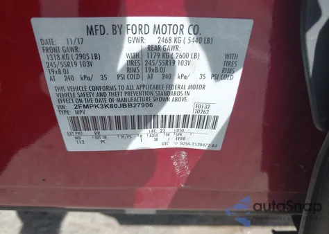 2018 Ford Edge Titanium z USA, uszkodzony, nr VIN 2FMPK3K80JBB27906